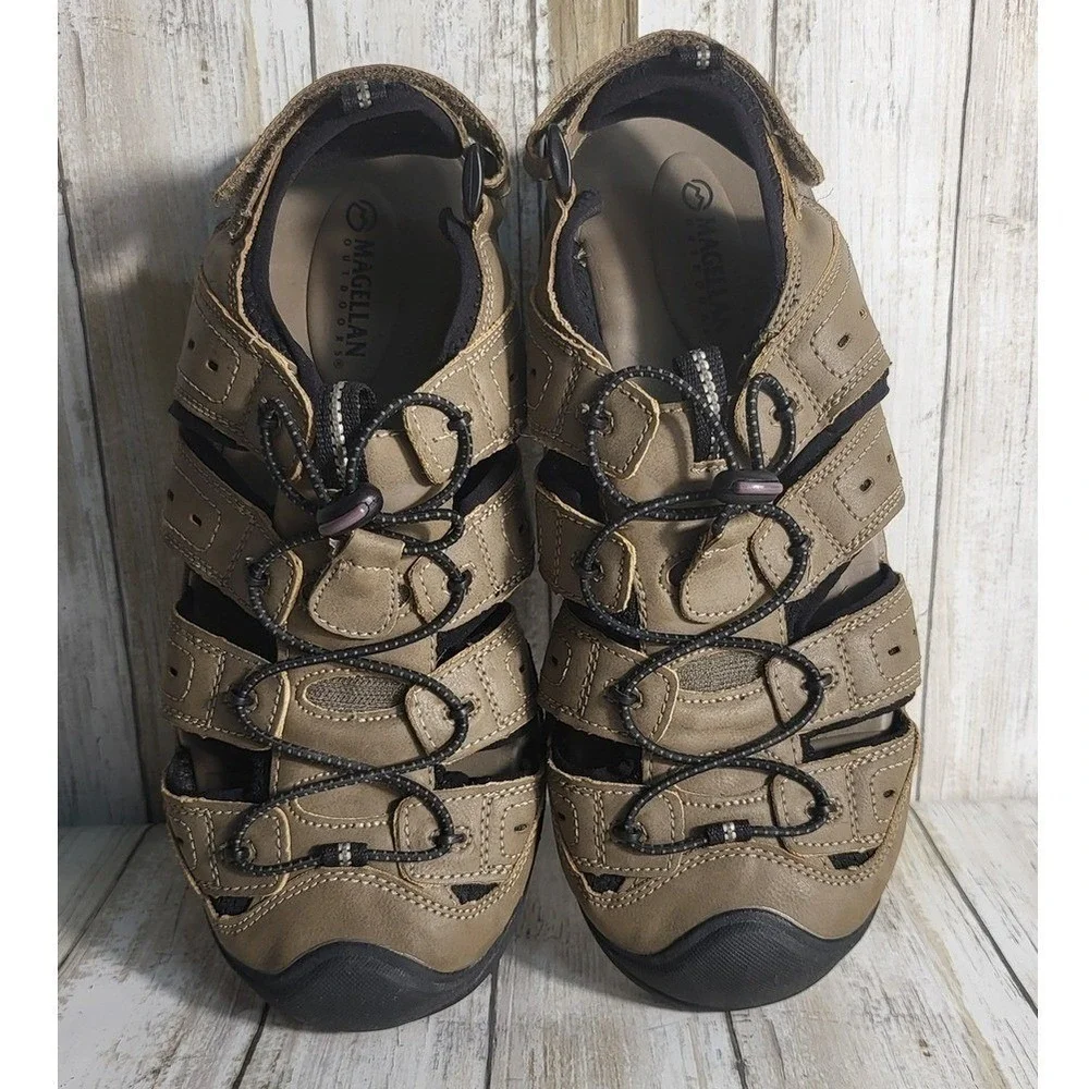 Magellan Outdoors Mens Fisherman Sandals Closed Toe Water Shoes Beige Black 9D